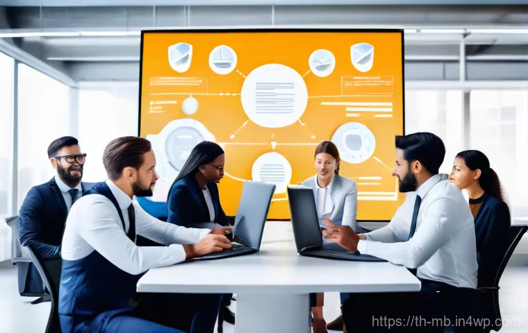 소셜 미디어에서의 위기 관리 전략 - A professional, diverse team of marketing and PR experts, men and women of various ethnicities, in a...