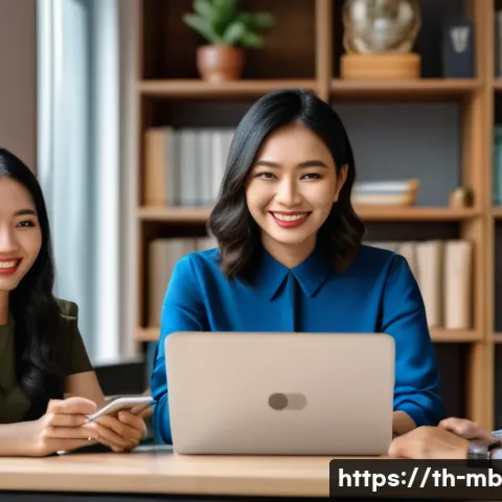 적극적인 온라인 참여의 중요성 - A modern digital networking workshop scene featuring diverse Thai professionals in business casual a...