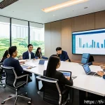 전문가 패널 참여의 효과 - A diverse professional team collaborating in a modern Thai office environment, featuring specialists...