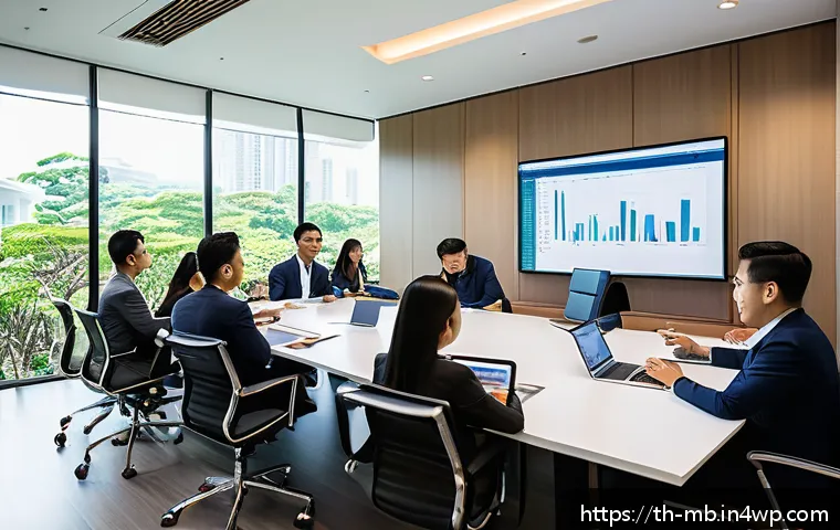 전문가 패널 참여의 효과 - A diverse professional team collaborating in a modern Thai office environment, featuring specialists...